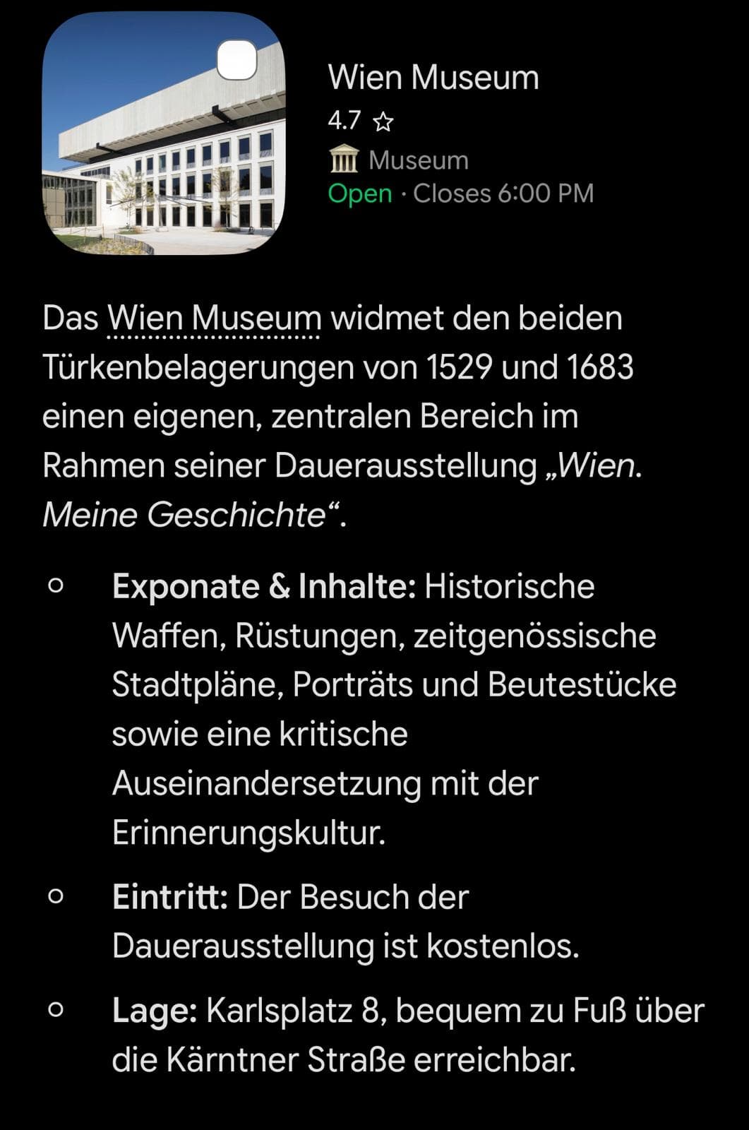 Übersichtliche Museumswebsite auf Deutsch